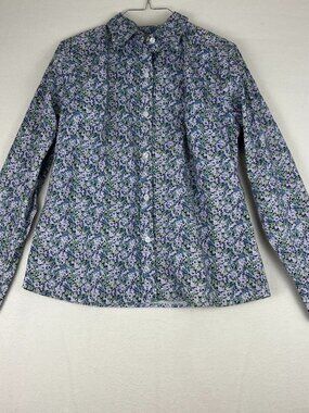 Y2K L.L.Bean Floral Button Down Shirt Size M Navy Ditsy Print